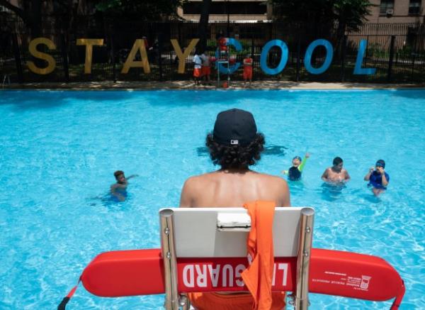 A lifeguard works at the New York Park's Department Bushwick Pool Saturday, June 26, 2021 in Brooklyn, New York. (Barry Williams)