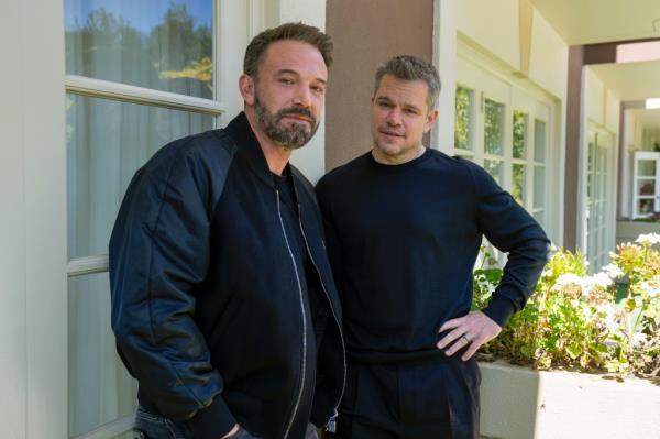 Ben Affleck and Matt Damon posing for a promo.